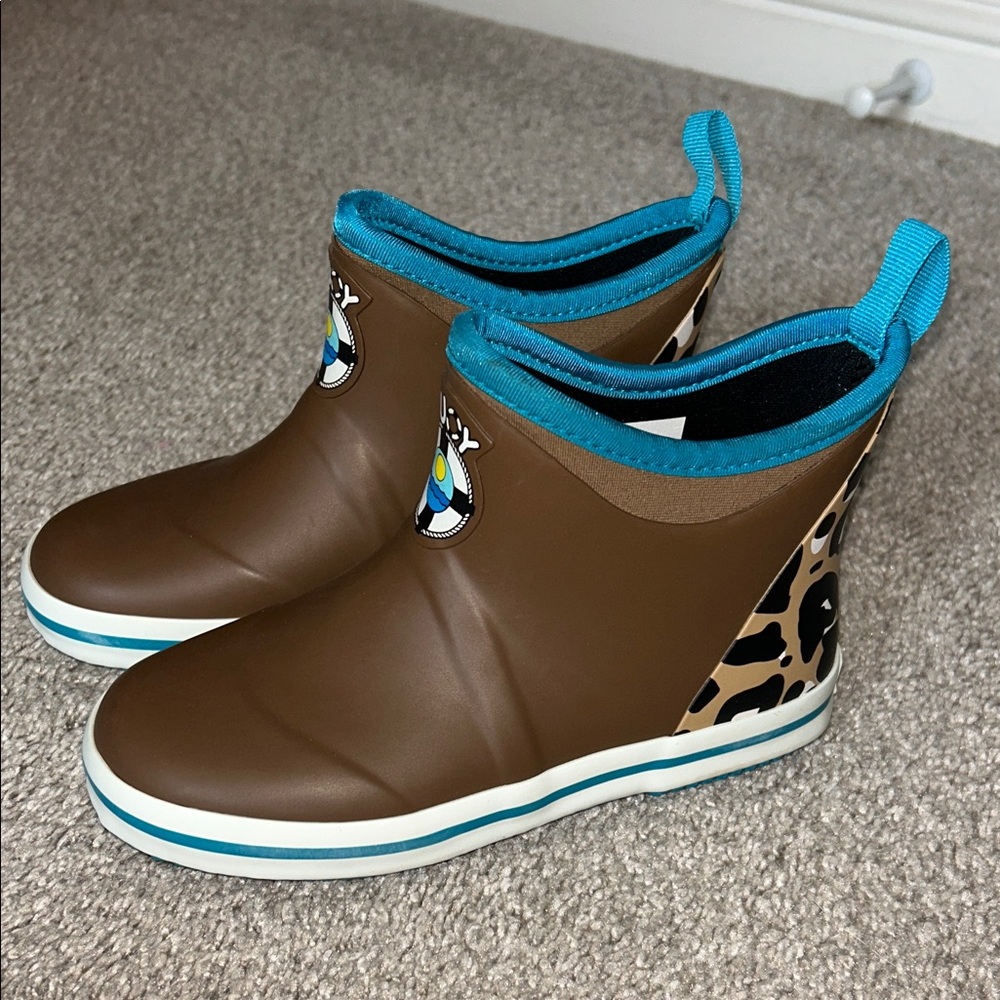 Brown and Blue Girls Rain Boots